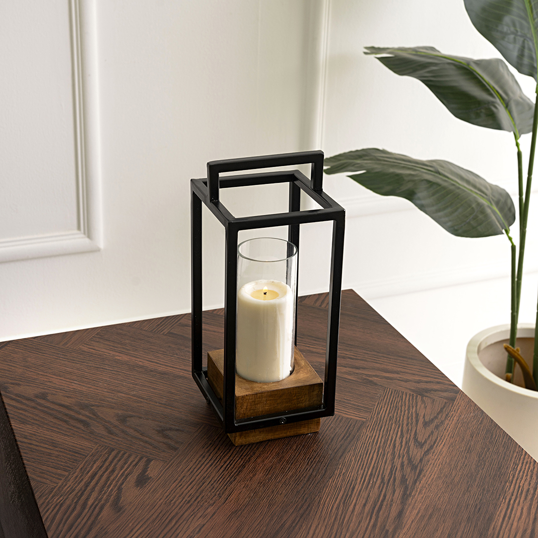 Keeth Wooden Metal Candle Holder – 12.5 cm