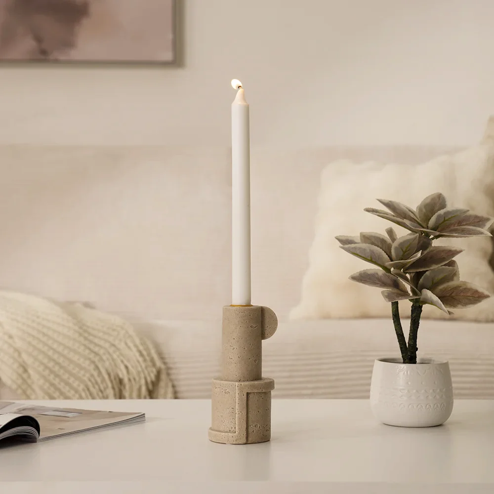 Rabaque travertine candle holder 8x8x15cm