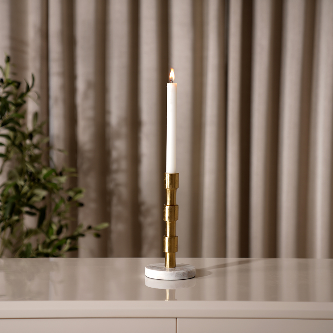 Adro Metal Candle Holder with Marble Base- 21 cm