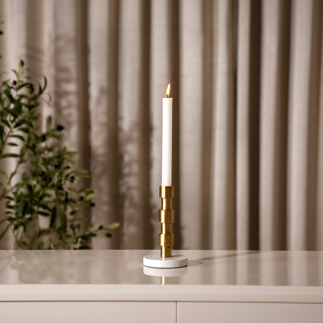 Adro Metal Candle Holder with Marble Base- 16.5 cm