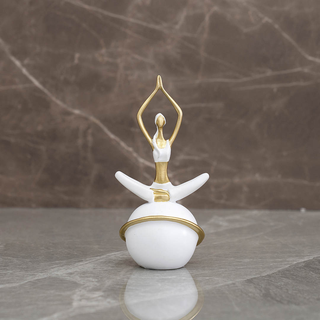 Auric Polyresin white and gold yoga accent 9 x 9 x 18.5 cm