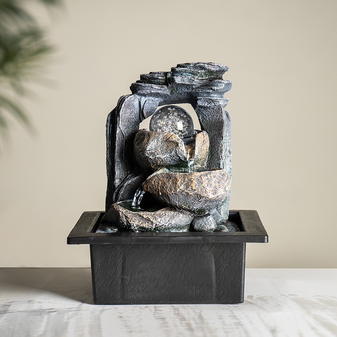 Rivulet Indoor Fountain With Crystal Ball Grey