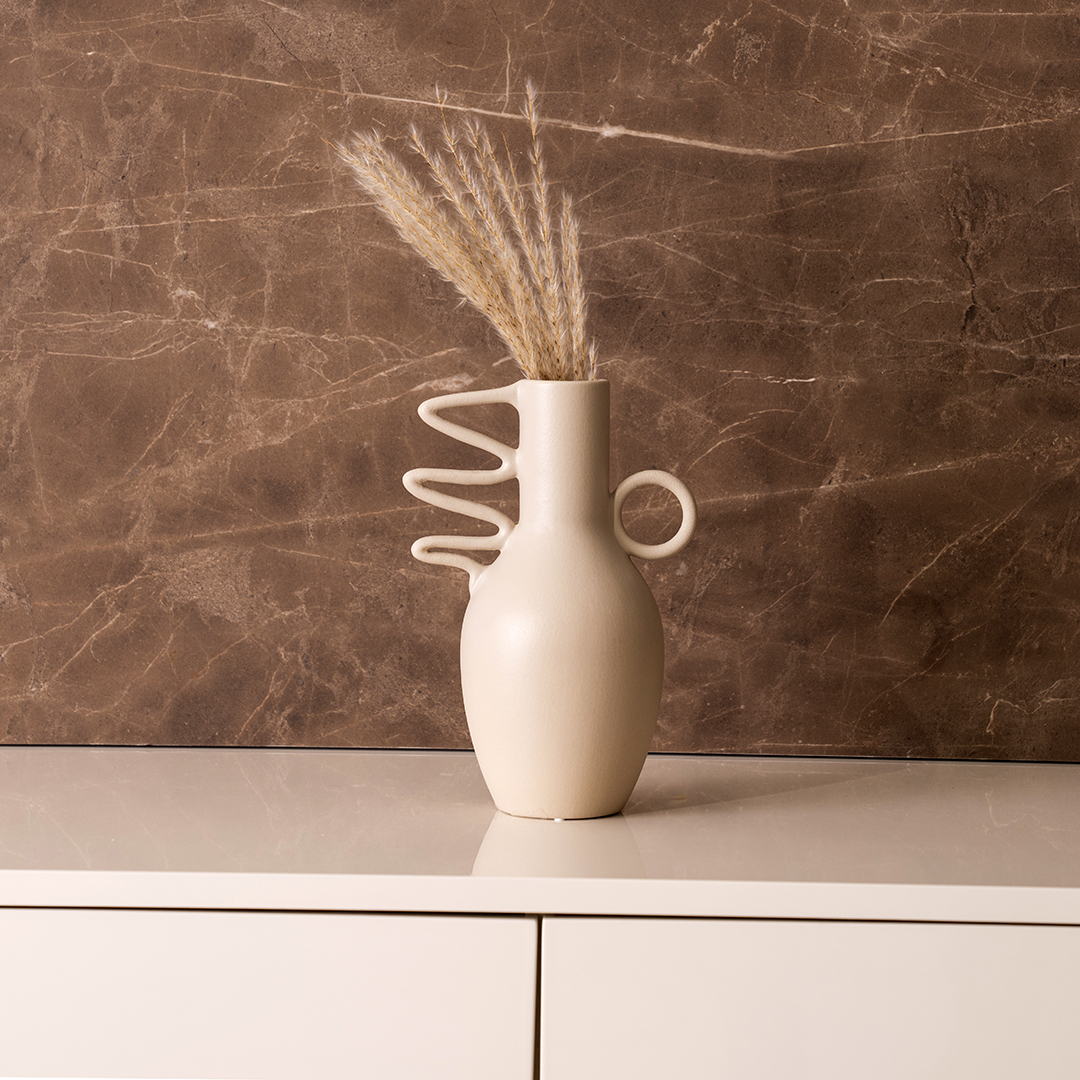 Blenka Ceramic Beige Vase – 25 cm