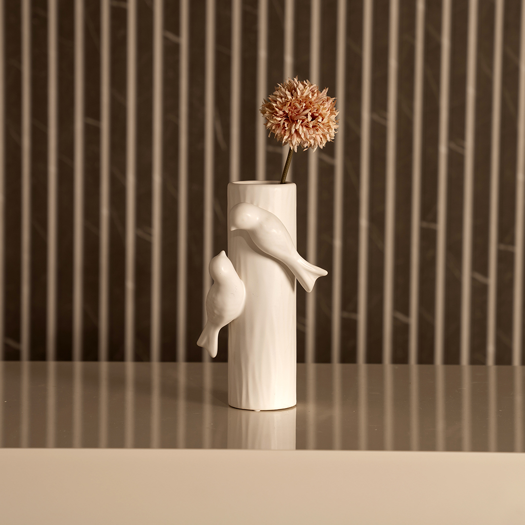 Blenka Ceramic White Bird Vase- 20 cm