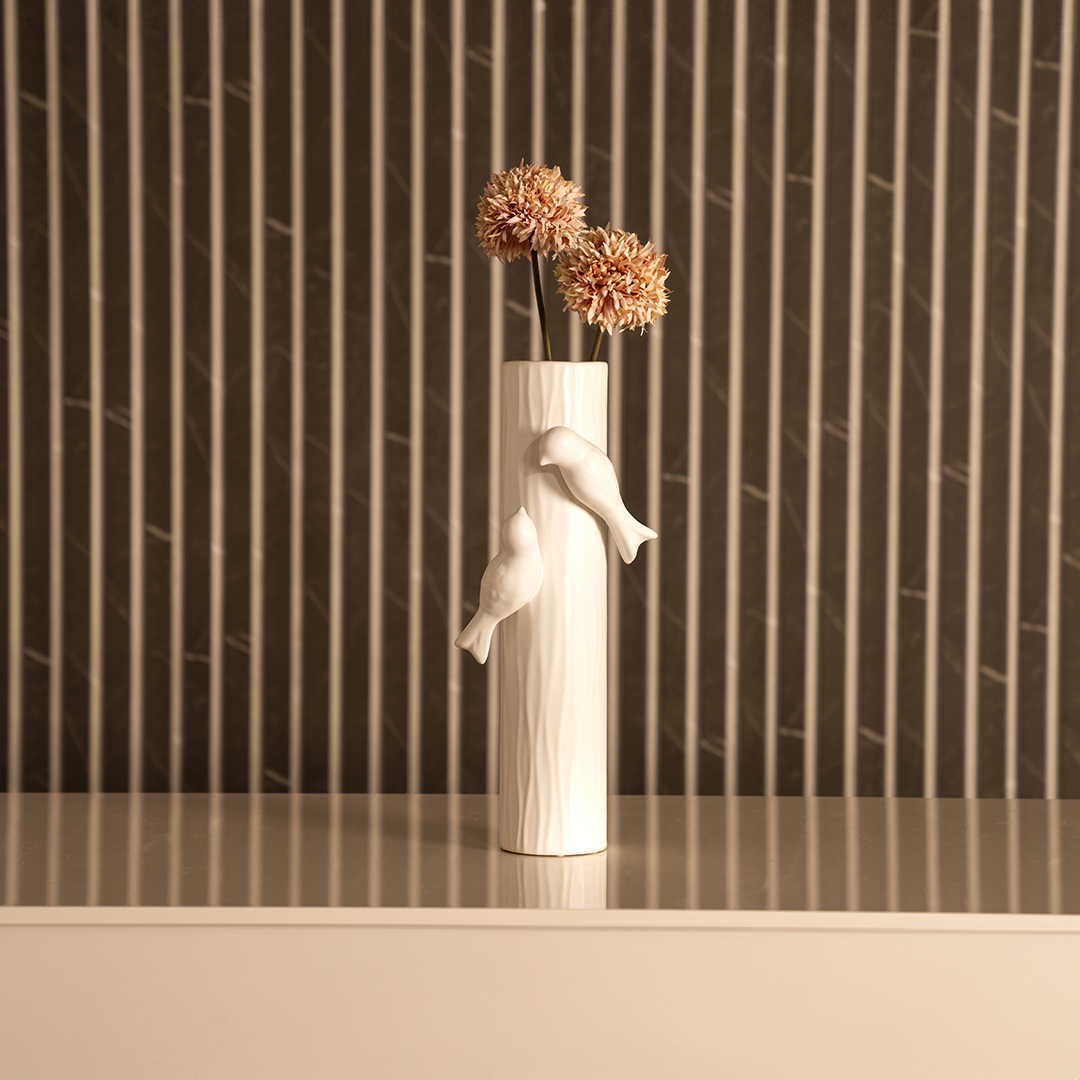 Blenka Ceramic White Bird Vase- 30 cm