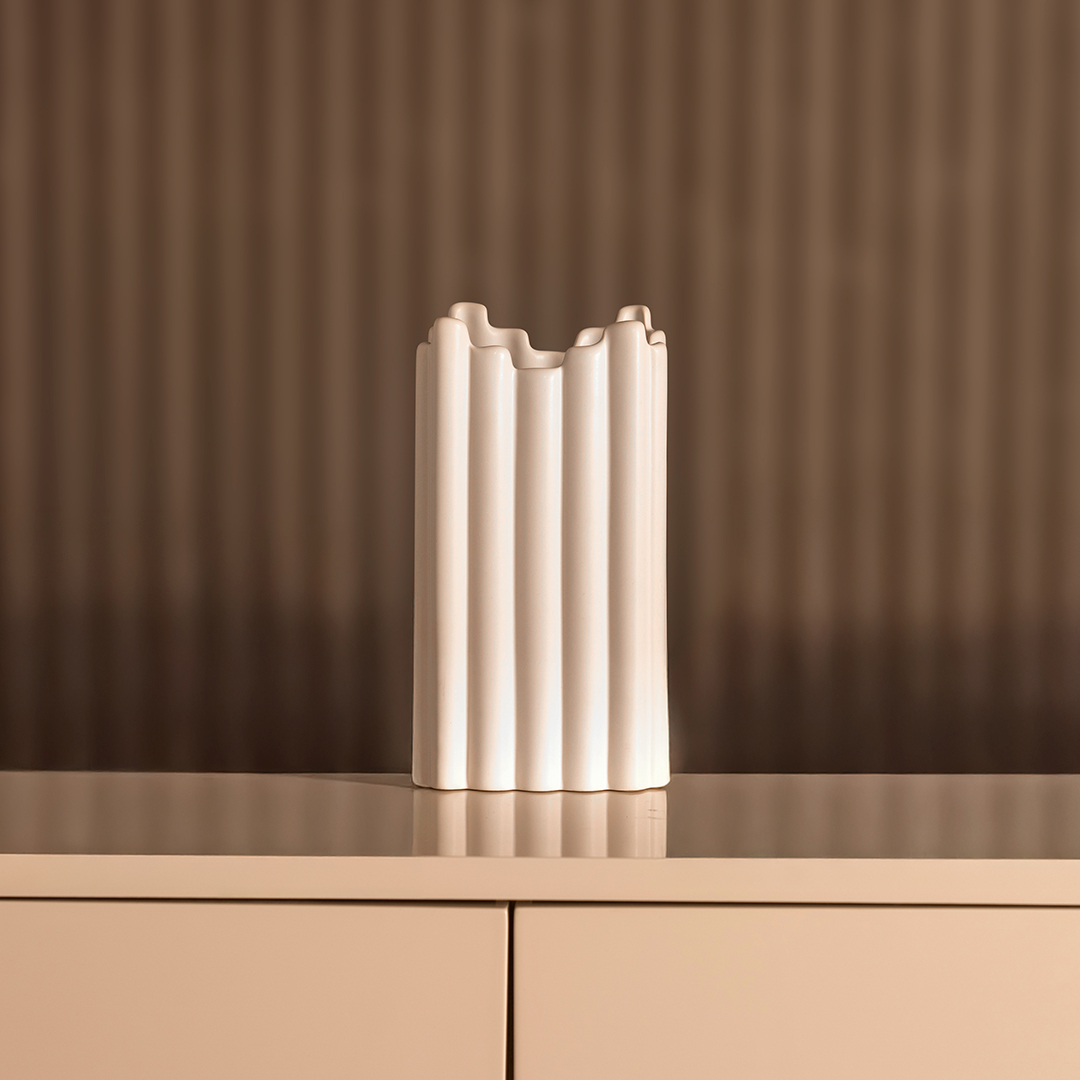 Blenka Ceramic White Vase- 22 cm