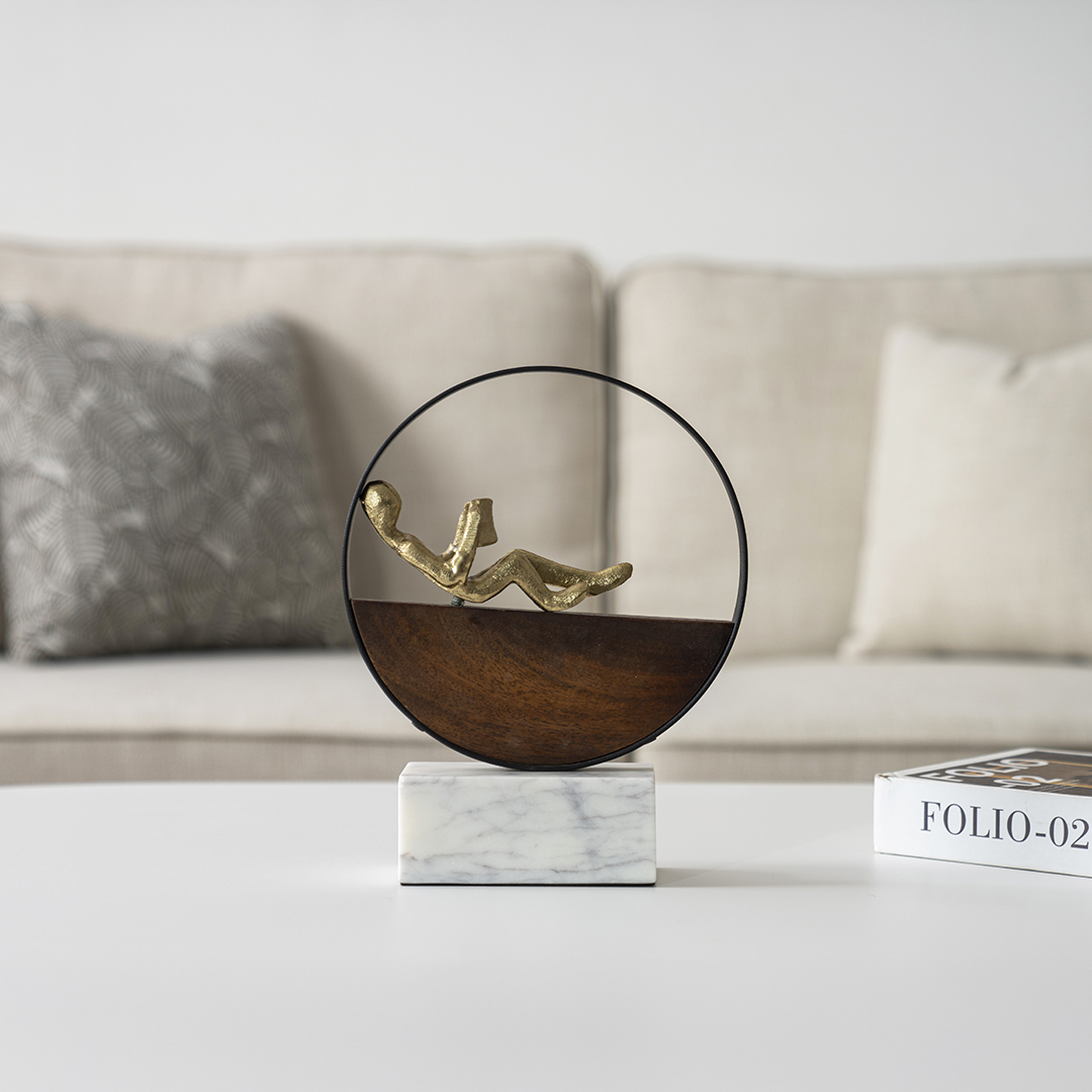 Casa Metal wood accent with marble base 20X6.5X26.5cm