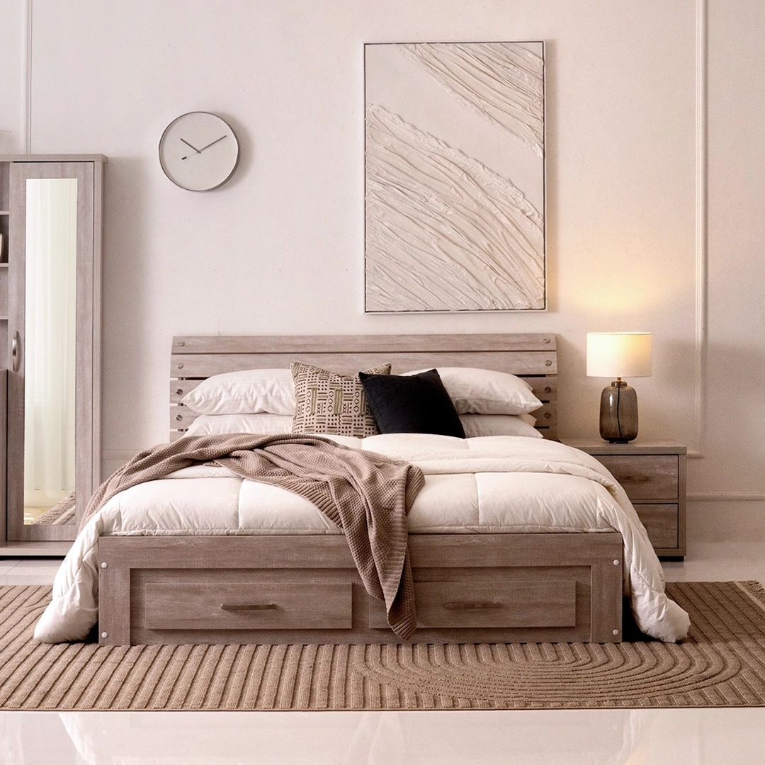 Como Queen Bed With Drawers 160*200 CM-Grey