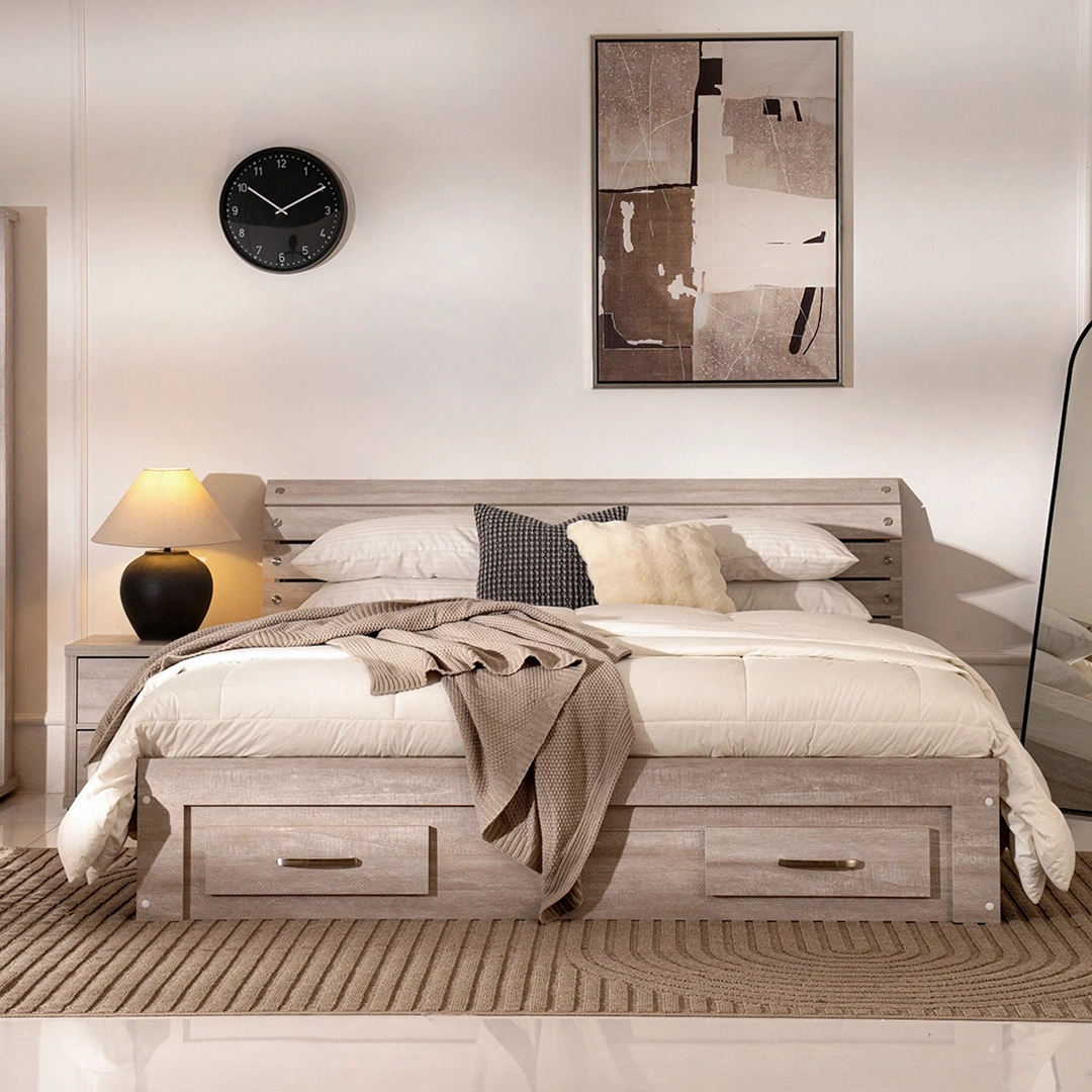 Como King Bed With Drawers 180*200 cm-Grey