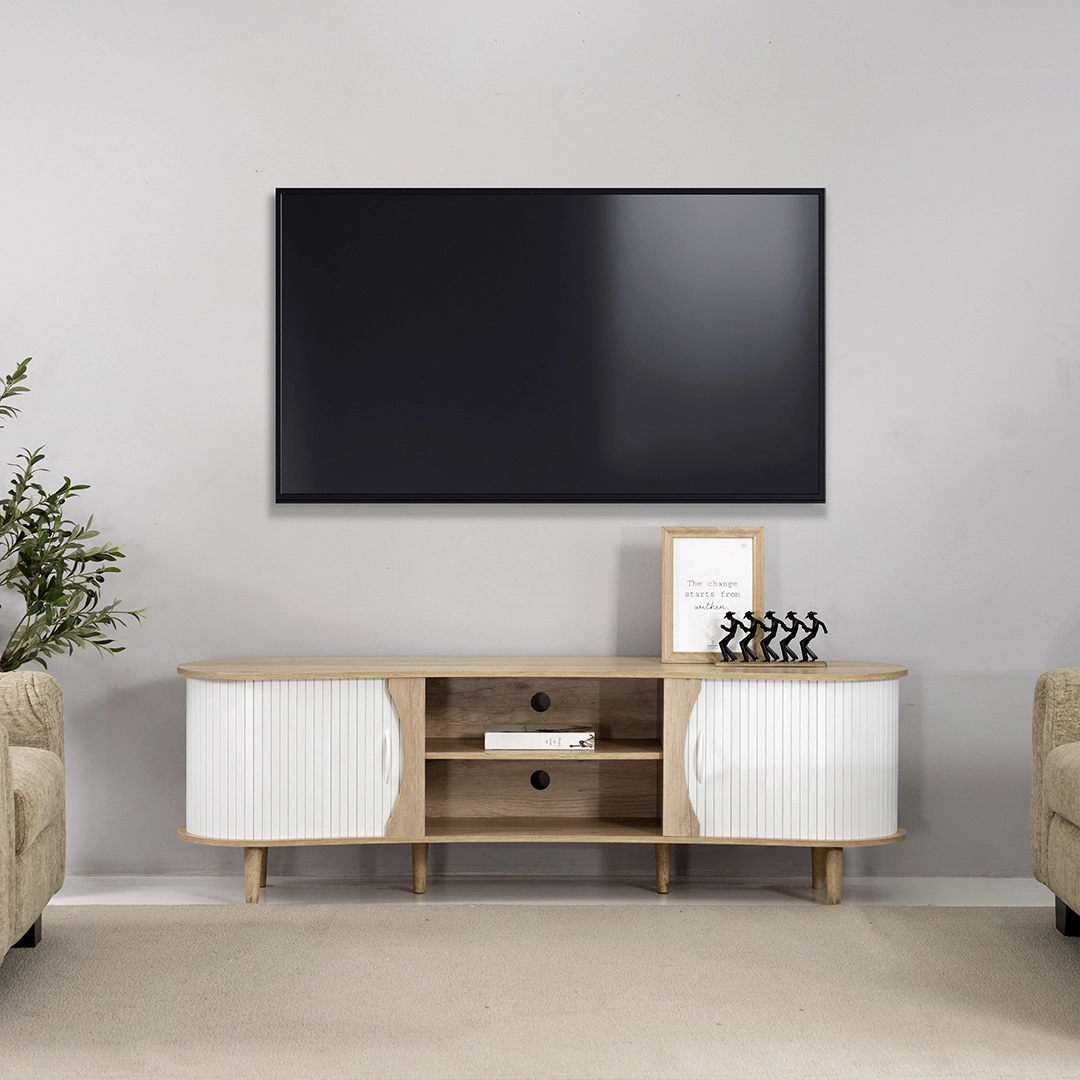 Curve Tv Unit- Oak and White