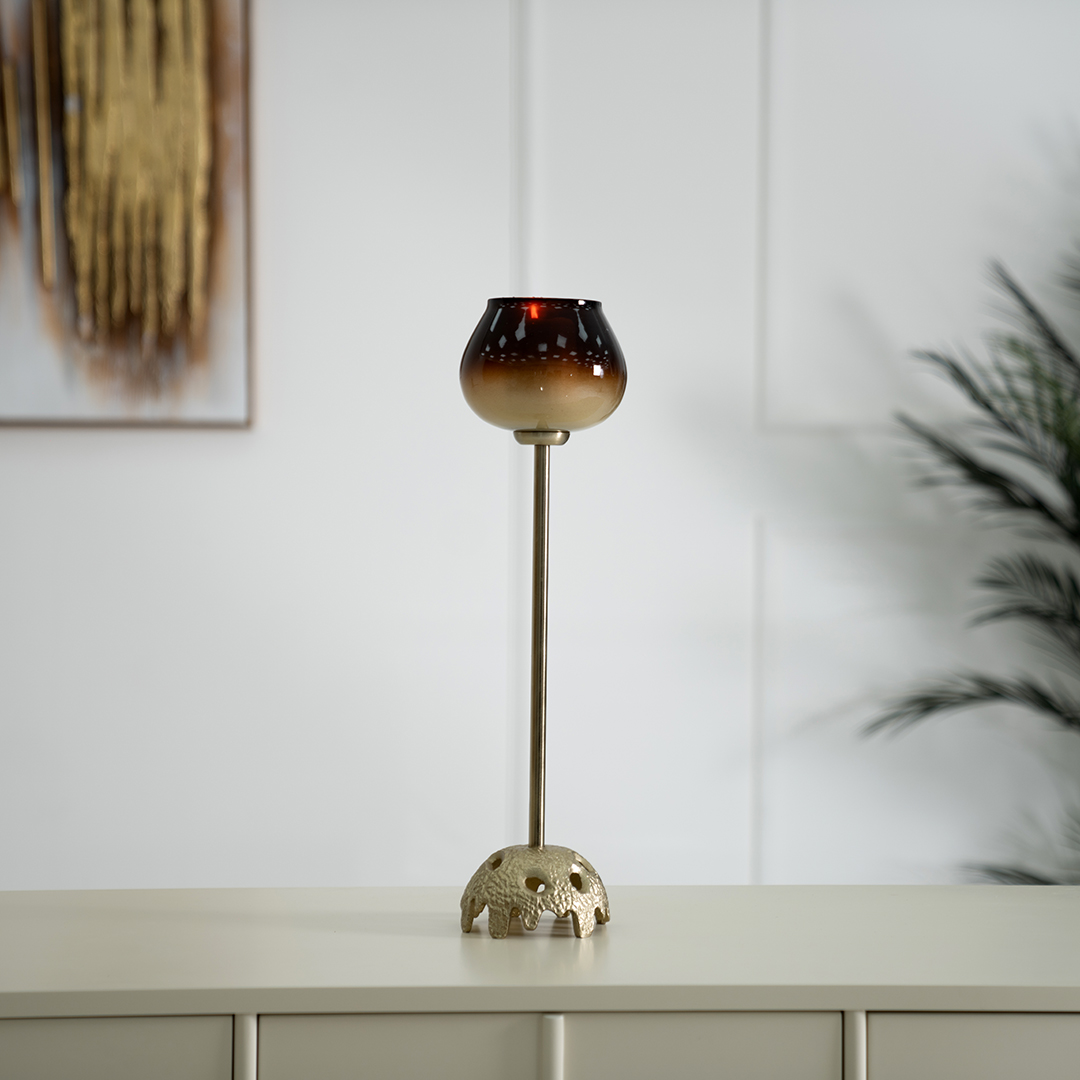 Ernid metal glass amber candle holder- 50 cm
