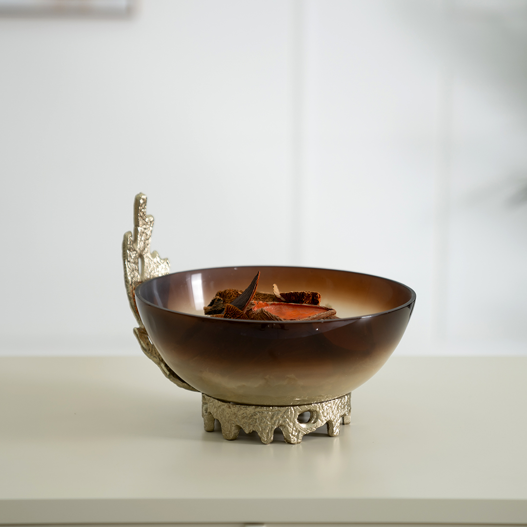 Ernid metal glass amber deco bowl – 18 cm