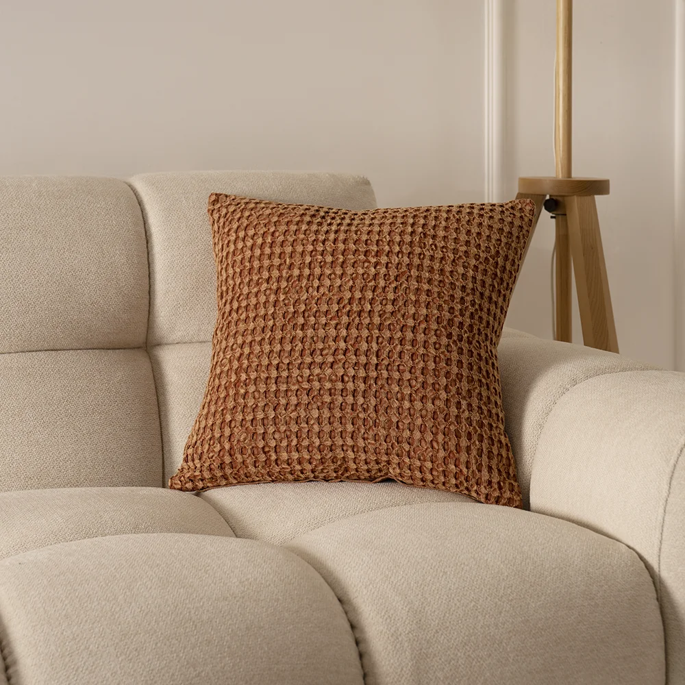 Heston waffle tan cushion 45×45 cm
