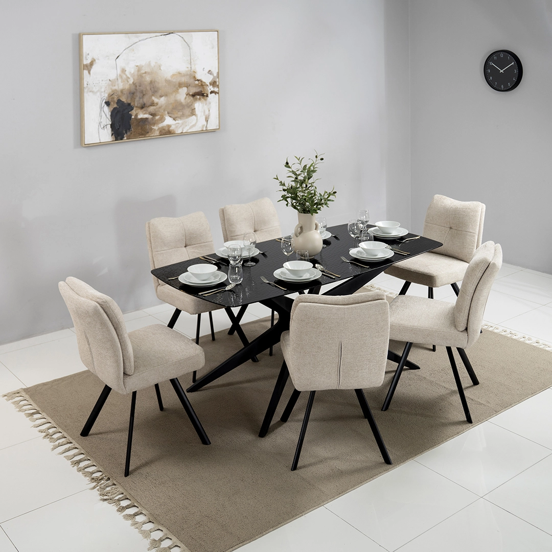 Kare 6-Seater Glass Top Dining Set-Beige