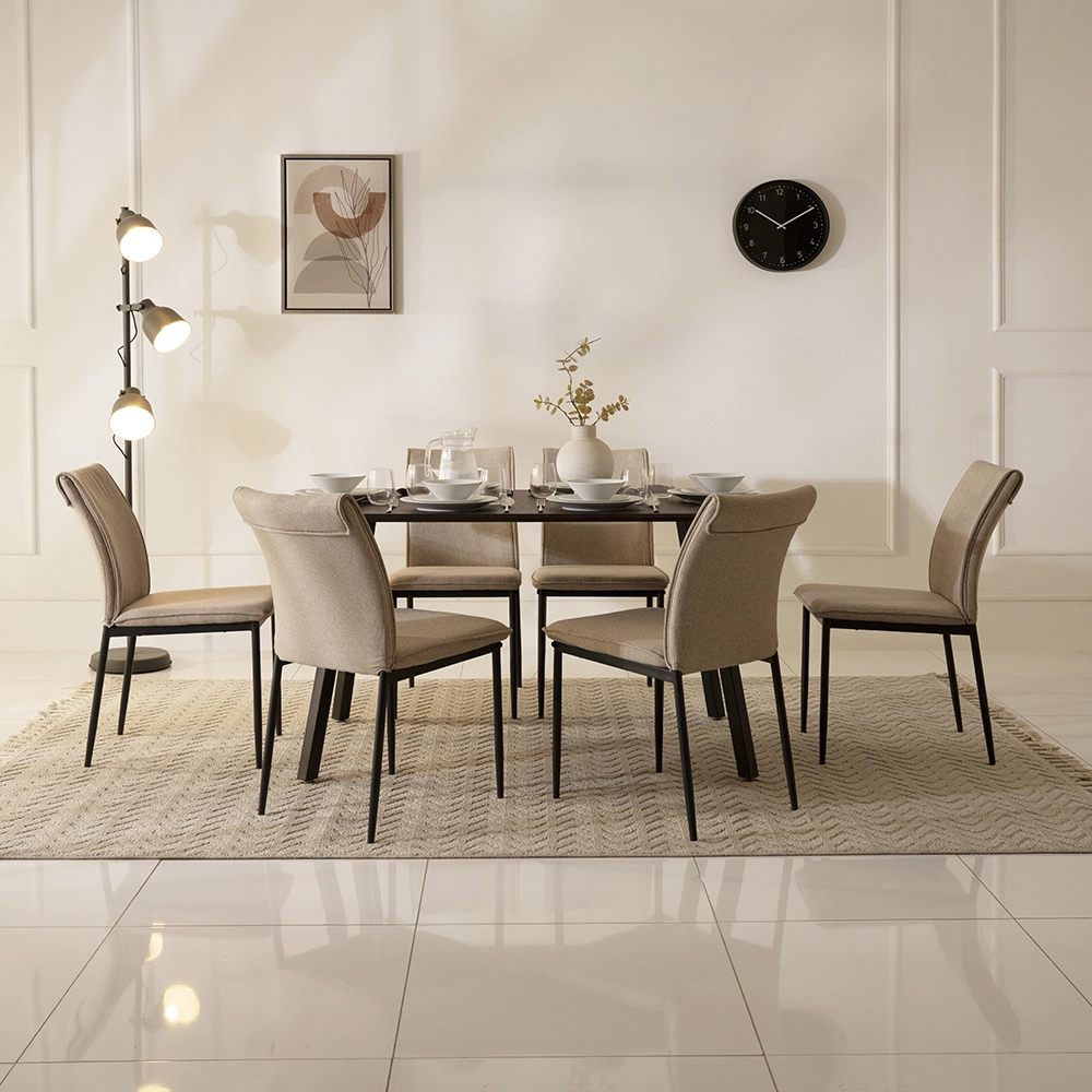 Kris 6-Seater Dining Set-Dark Brown