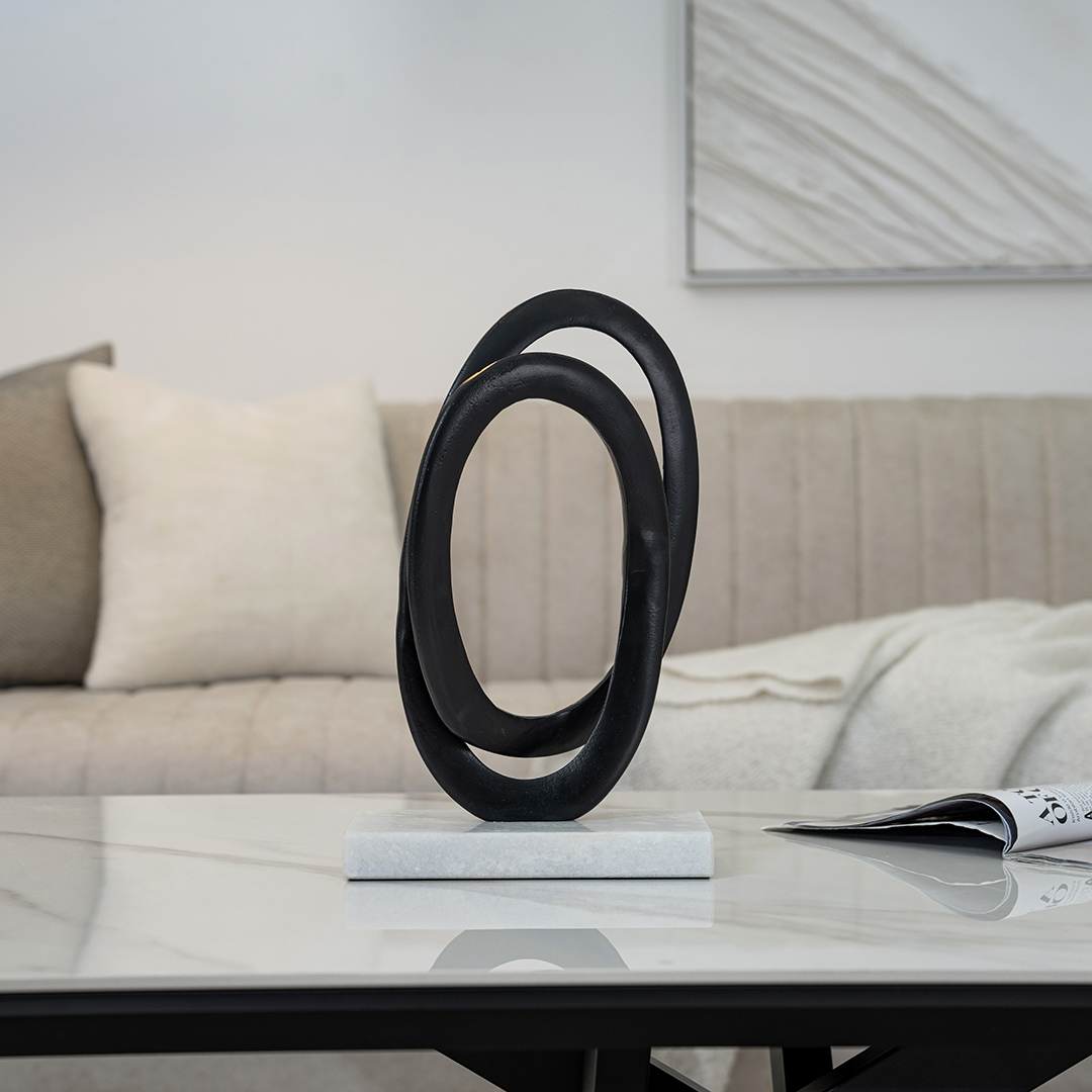 Orline black metal accent with marble base 20x10x30cm