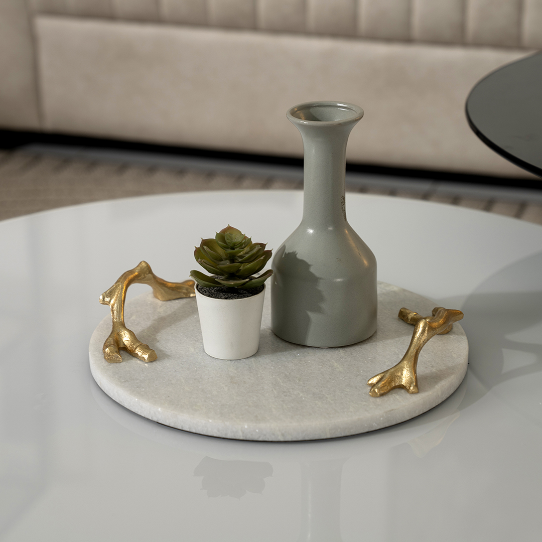 Orline Marble Deco tray with metal handle gold 30x30x6 cm