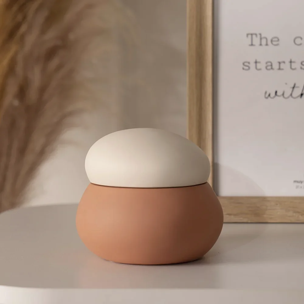 Rabaque polyresin terracotta beige deco jar 14x10x12cm