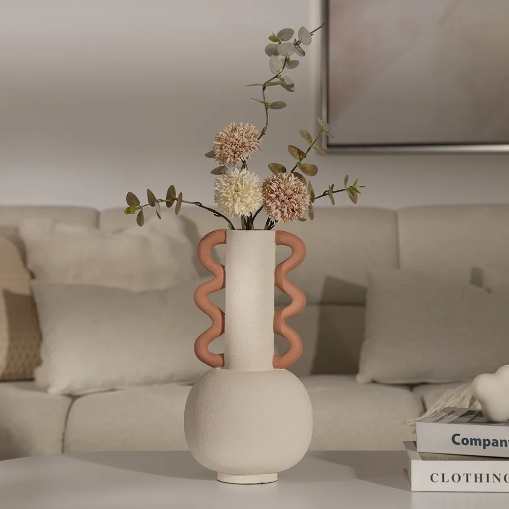 Rabaque polyresin terracotta beige vase 19x19x36cm