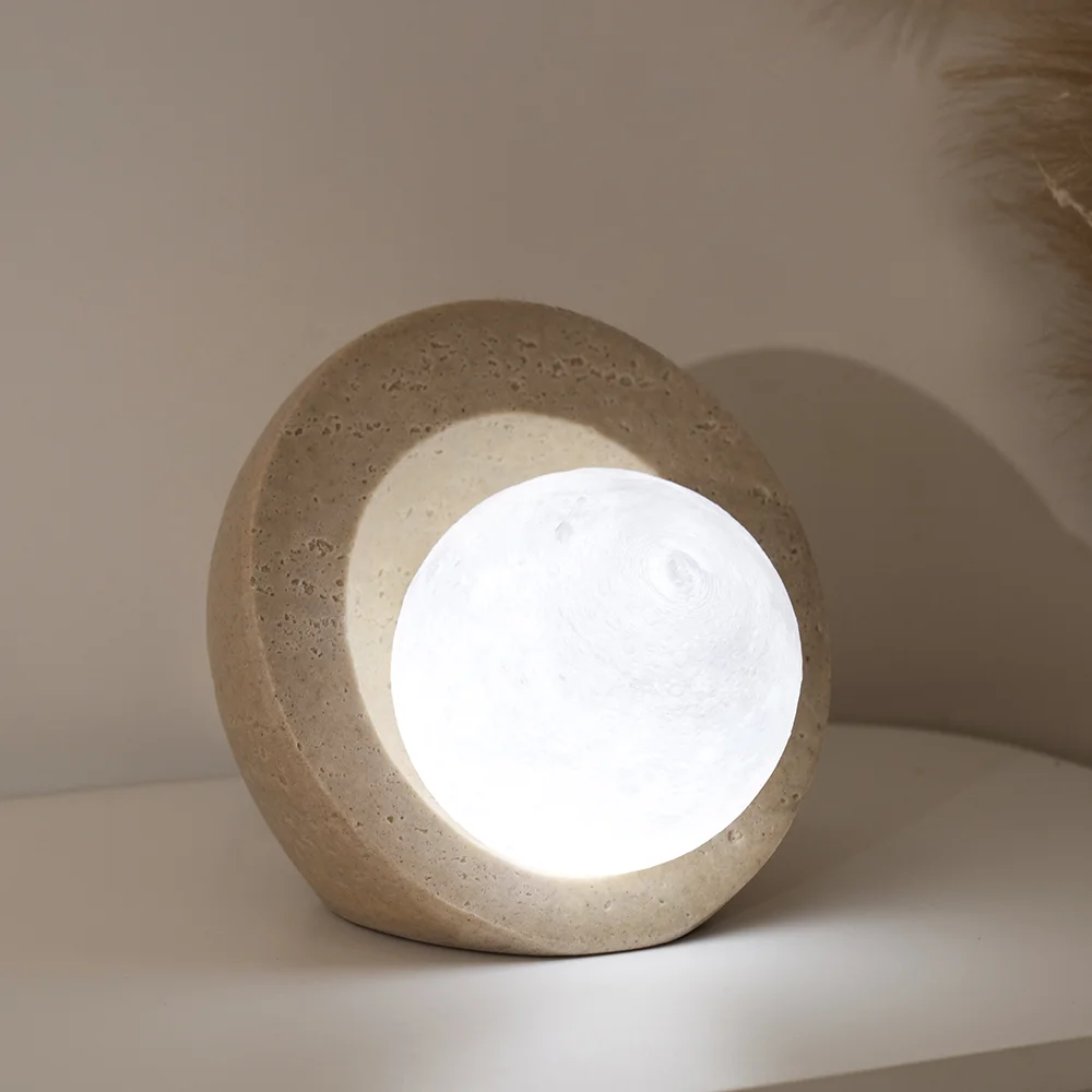 Rabaque travertine USB table lamp 18x18x18cm