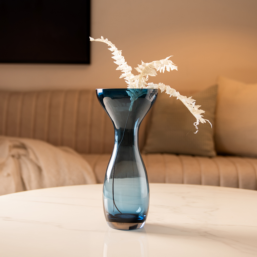 Ruse glass Blue texture vase 14x14x30 cm