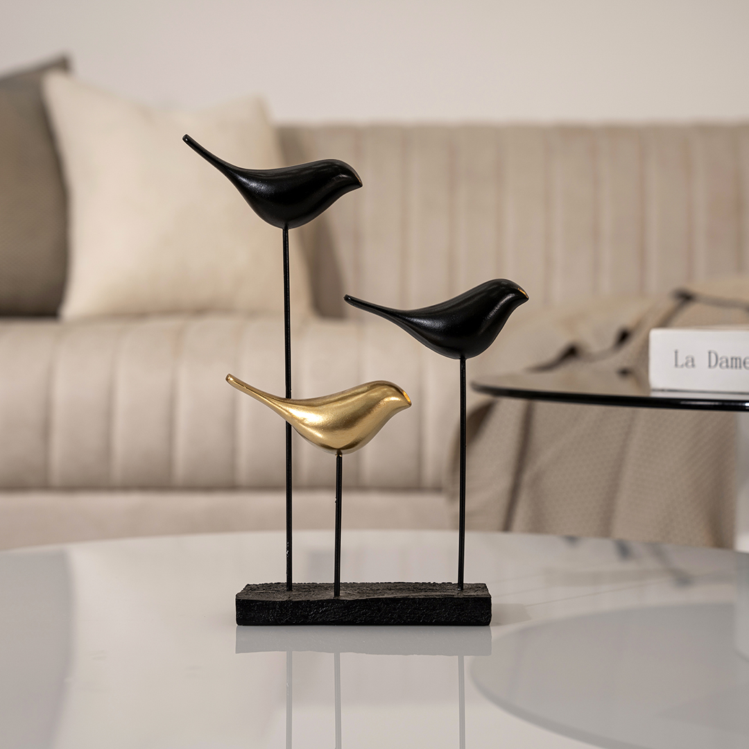 Verdant Polyresin black and gold birds accent 19×5.5x27cm